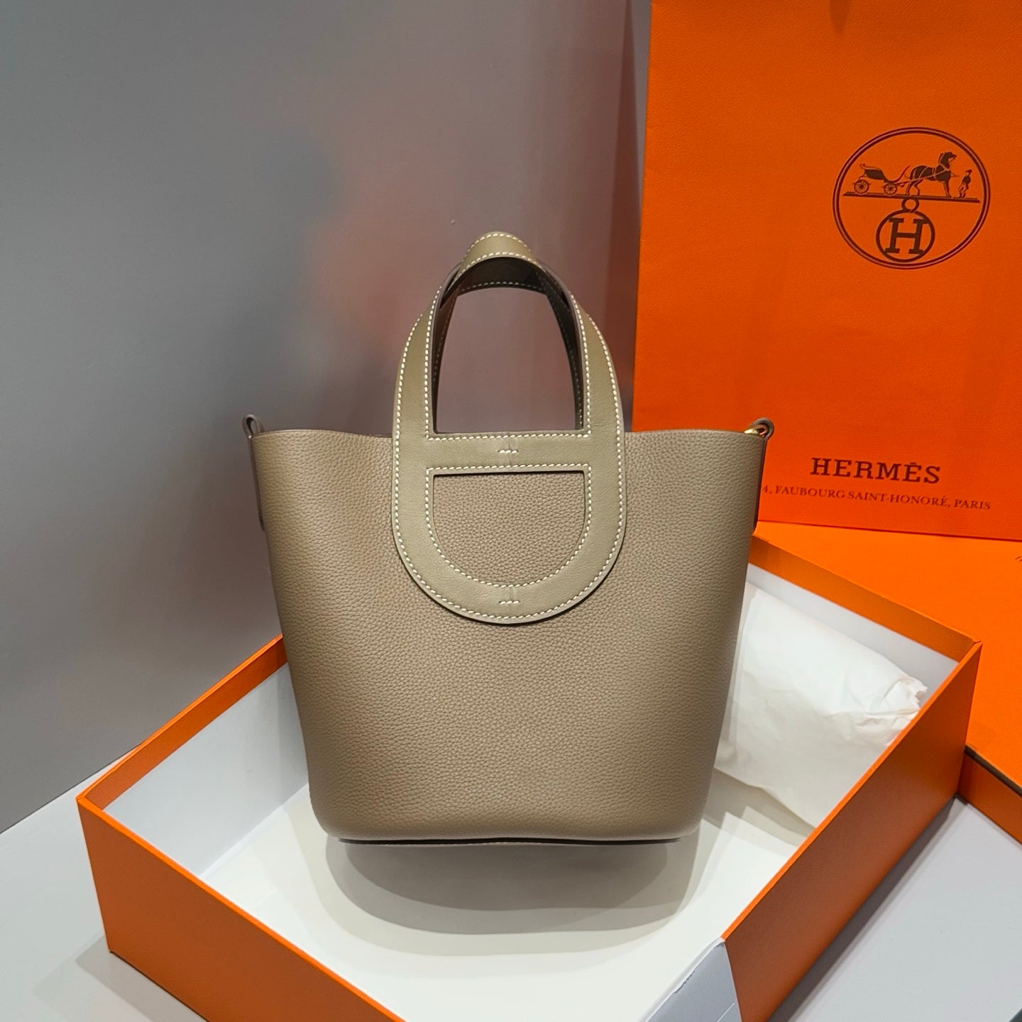 IN THE LOOP 18 IN ETOUPE TOGO CALFSKIN GOLD HARDWARE