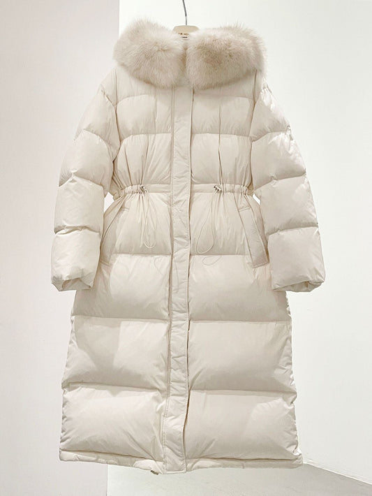 MAX MARA 25S LONG DOWN COAT WITH FOX FUR COLLAR 175