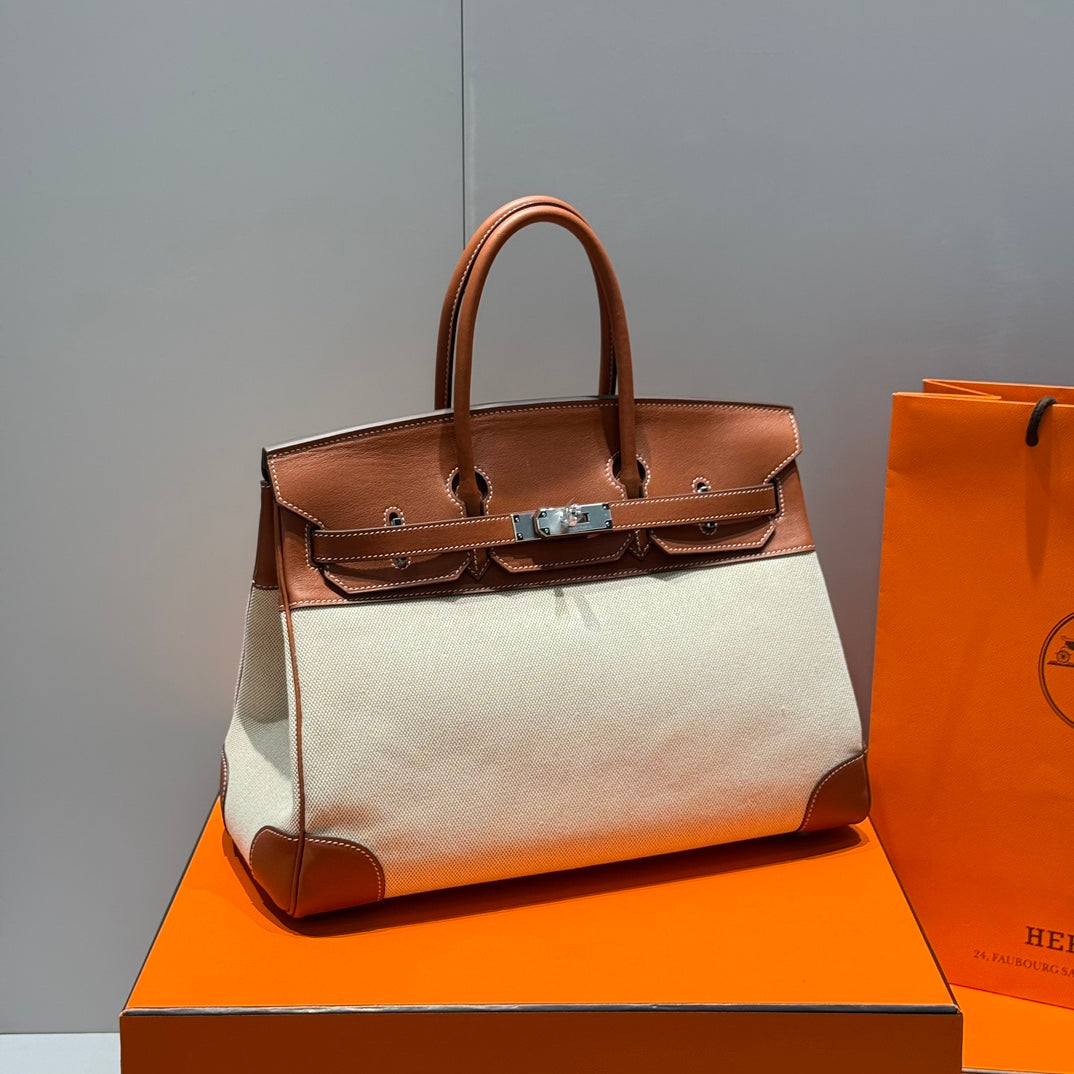 HM BIRKIN 35CM IN VEAU BARENIA SWIFT CALFSKIN ERCU TOILE CANVAS